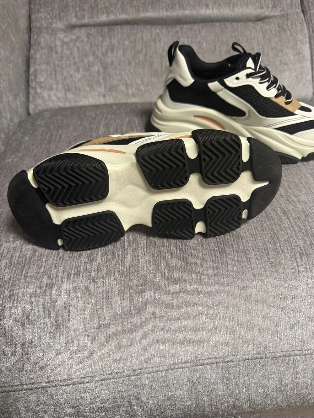 Steve Madden Chunky Lace-Up Sneakers — Black, White & Tan Women’s